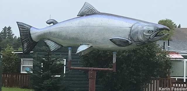 Salmon statue.