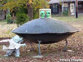 Yard UFO and Yoda.
