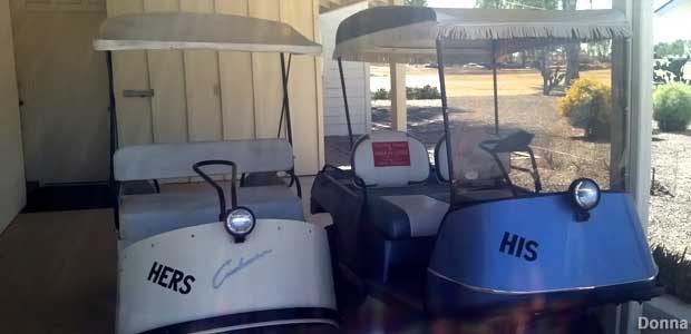 His and Hers golf carts.