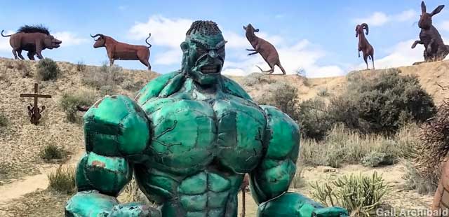 Incredible Hulk scrap metal sculpture.