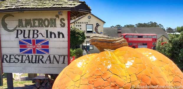 Cameron's Pub and Inn entices with a monster pumpkin.