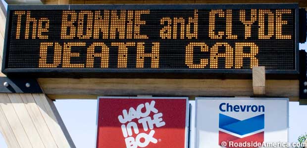 Sign for the Bonnie and Clyde Death Car.