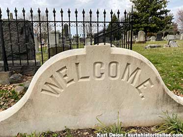 Old grave marker reflects the cemetery's new friendly vibe.