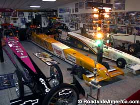 Dragsters line up at the light tower.
