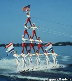 Human pyramid water skiers.