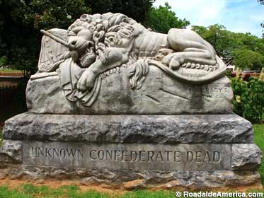 The unhappy Lion of the Confederacy monument was removed in August 2021.
