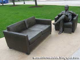The couch and Bob Newhart statue.