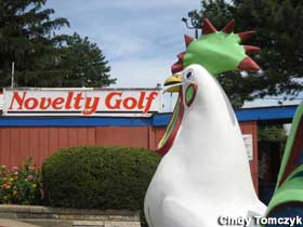 Fiberglass chicken at Novelty Golf.