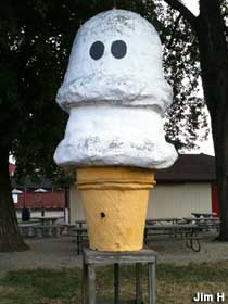 Ice cream cone with eyes.