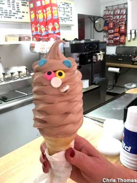Soft-serve cone with eyes.