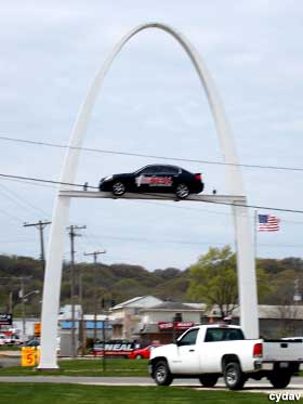 Mini St. Louis Arch, with car.