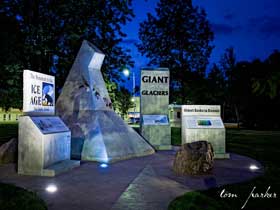 Ice Age Monument at night.