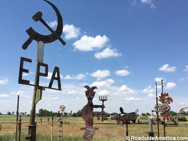 EPA and Soviet hammer and sickle.