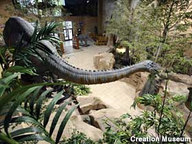 Dinosaur in the Creation Museum lobby.