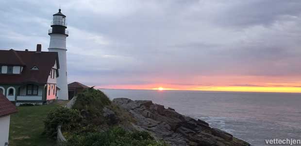 Head Light lighthouse at sunset.