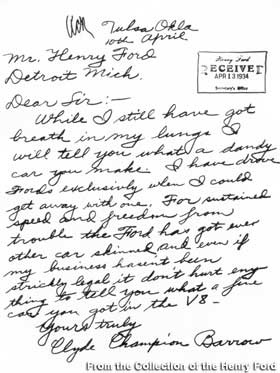 Letter from Clyde Barrow.