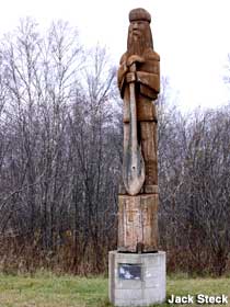 Carved statue of a Voyageur.