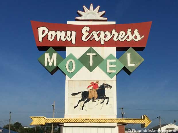 Pony Express Motel sign.