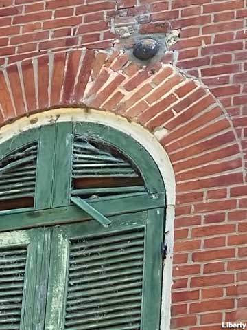 Cannonball lodged in Old Rodney Presbyterian Church.