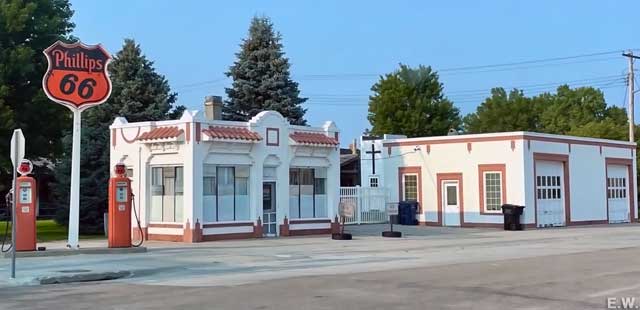 Restored Phillips 66 gas station.