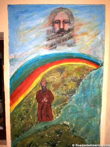 Original fresco - Jesus over the rainbow.