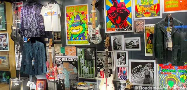 Posters, outfits, guitars, and memorabilia at the Punk Rock Museum.