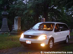 Driving in the cemetery.