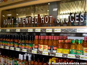 Adult Oriented Hot Sauces are shielded from the eyes of innocents.