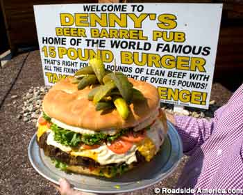 15 pound burger and sign.