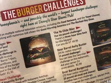 Menu of big burger challenges.