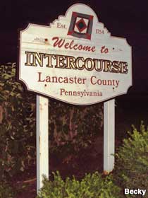 Intercourse town sign.