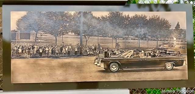 Laser-etched photo of JFK's Happy Texas Motorcade.