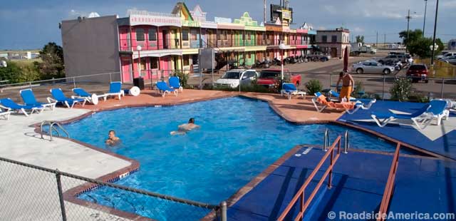 The Big Texan motel pool is shaped like Texas.