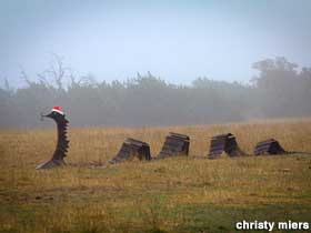 Loch Ness monster in a field.