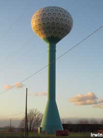 Golf ball water tower.