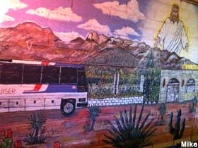 Madden bus and Jesus mural.