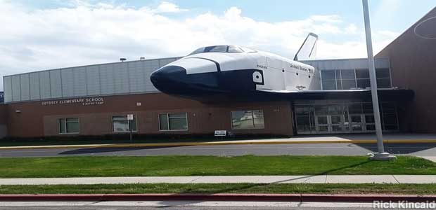 Space Shuttle on the school roof.