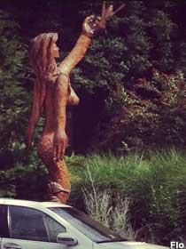 Mermaid carved from dead tree.