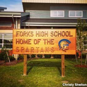 Forks High School sign.