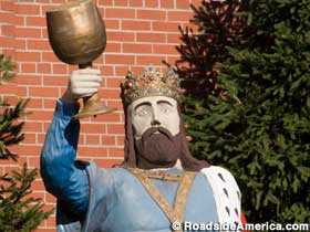 Gambrinus, King of Beer, hoists his sudsy goblet.