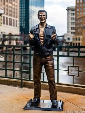 Fonzie gives a thumbs up to Milwaukee.