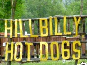 HIllbilly Hot Dogs sign.