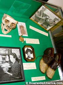 Display of skull, shoes and other items.