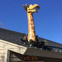 Giraffe Bursts Through Roof