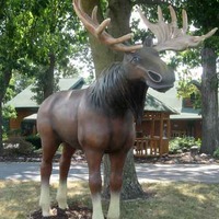 Big Moose Statue and Bear Carvings