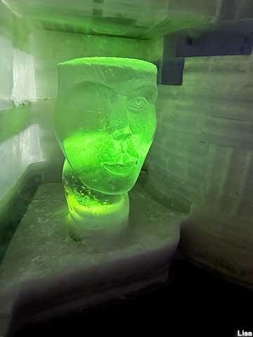 Ice sculpture face.