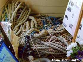 Rope piled in a corner, formerly used to harness dogs to sleds.