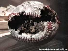 A baseball half-eaten by rodents.