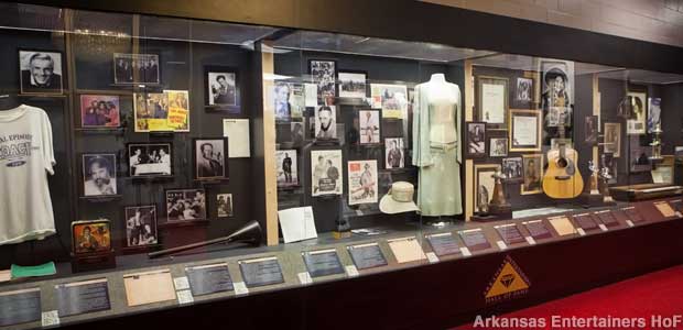 One of many stuffed showcases in the Arkansas Entertainers Hall of Fame.