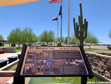 9/11 Memorial Park - Info plaque and cactus.
